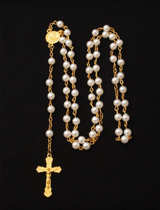 White Pearl Rosary Necklace With Cross - Image 2