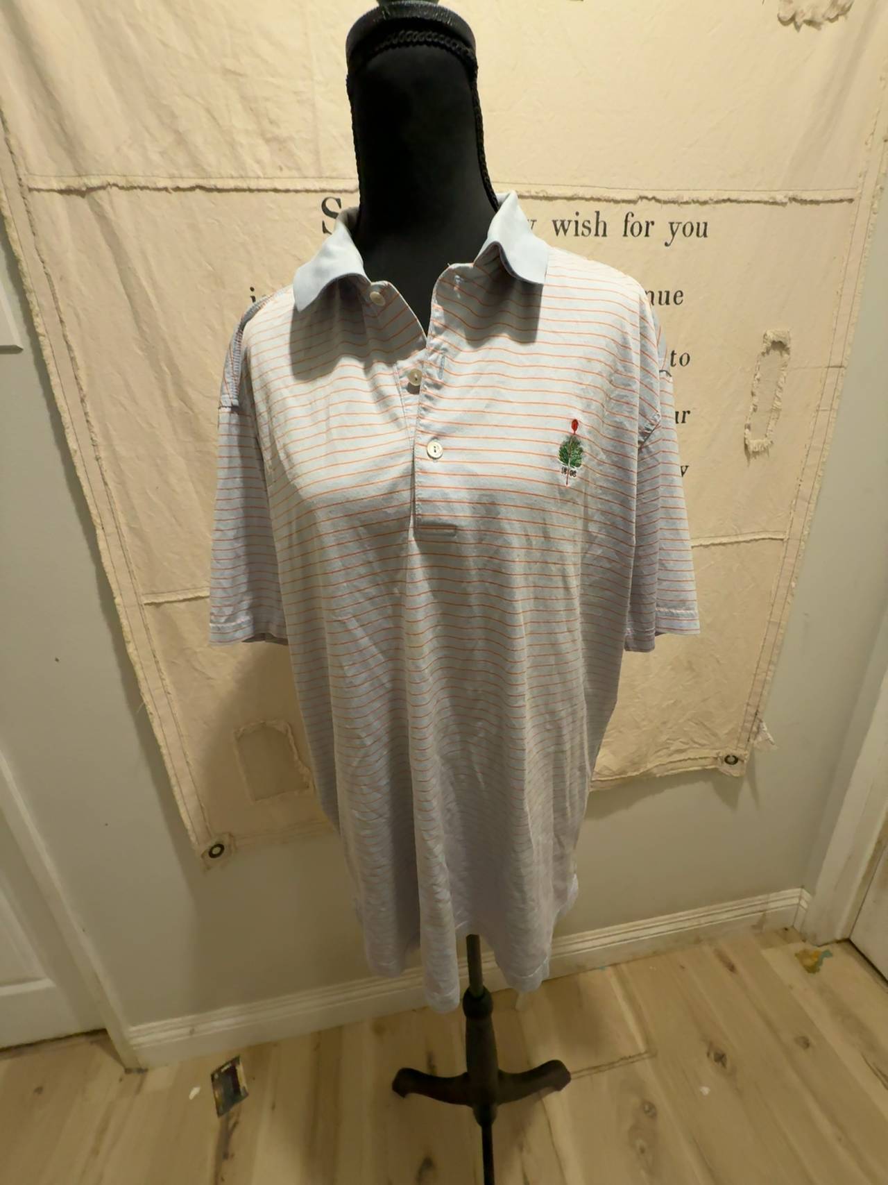 Peter Millar White Blue Stripe Polo Shirt Large