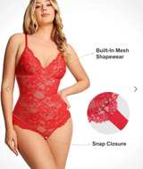 Popilush Shapewear Firm Control Smoothing Full Lace 
Red Lace Bodysuit - Image 4