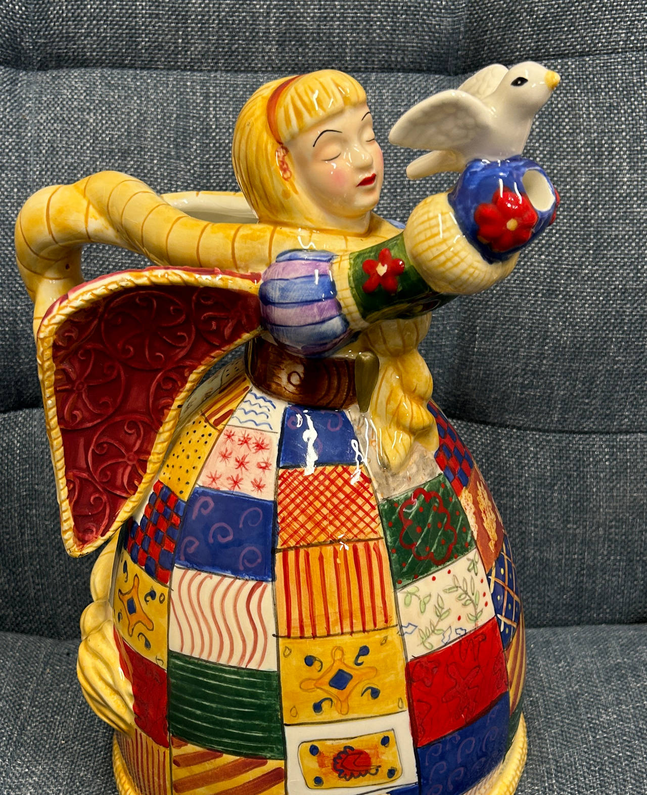 Fitz and Floyd Quilted Girl with Dove Teapot