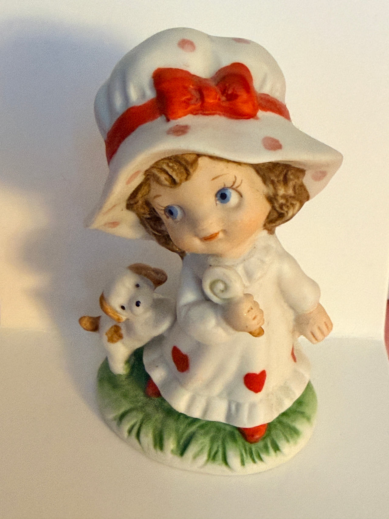 Vintage Lefton Valentine Girl with Dog and Lollipop Porcelain Figurine
