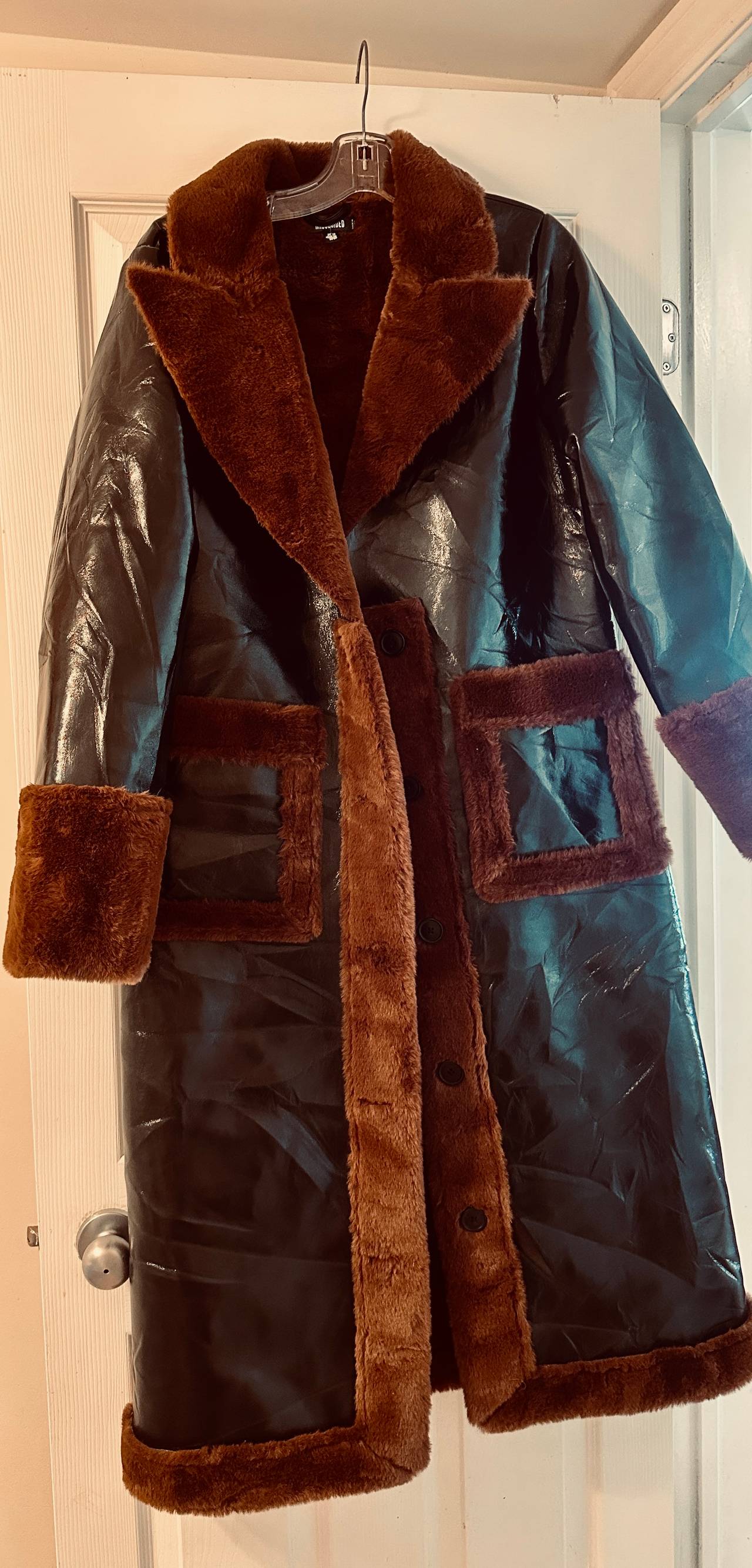 New Faux Fur Trimmed Leather Coat