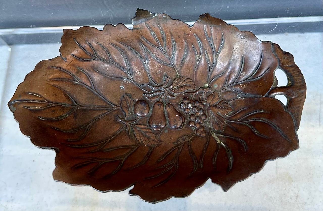 Vintage Embossed Copper Leaf Fruit Dish
