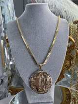 Gold Plated Virgin Mary Medallion Necklace with CZ Stones - Image 4
