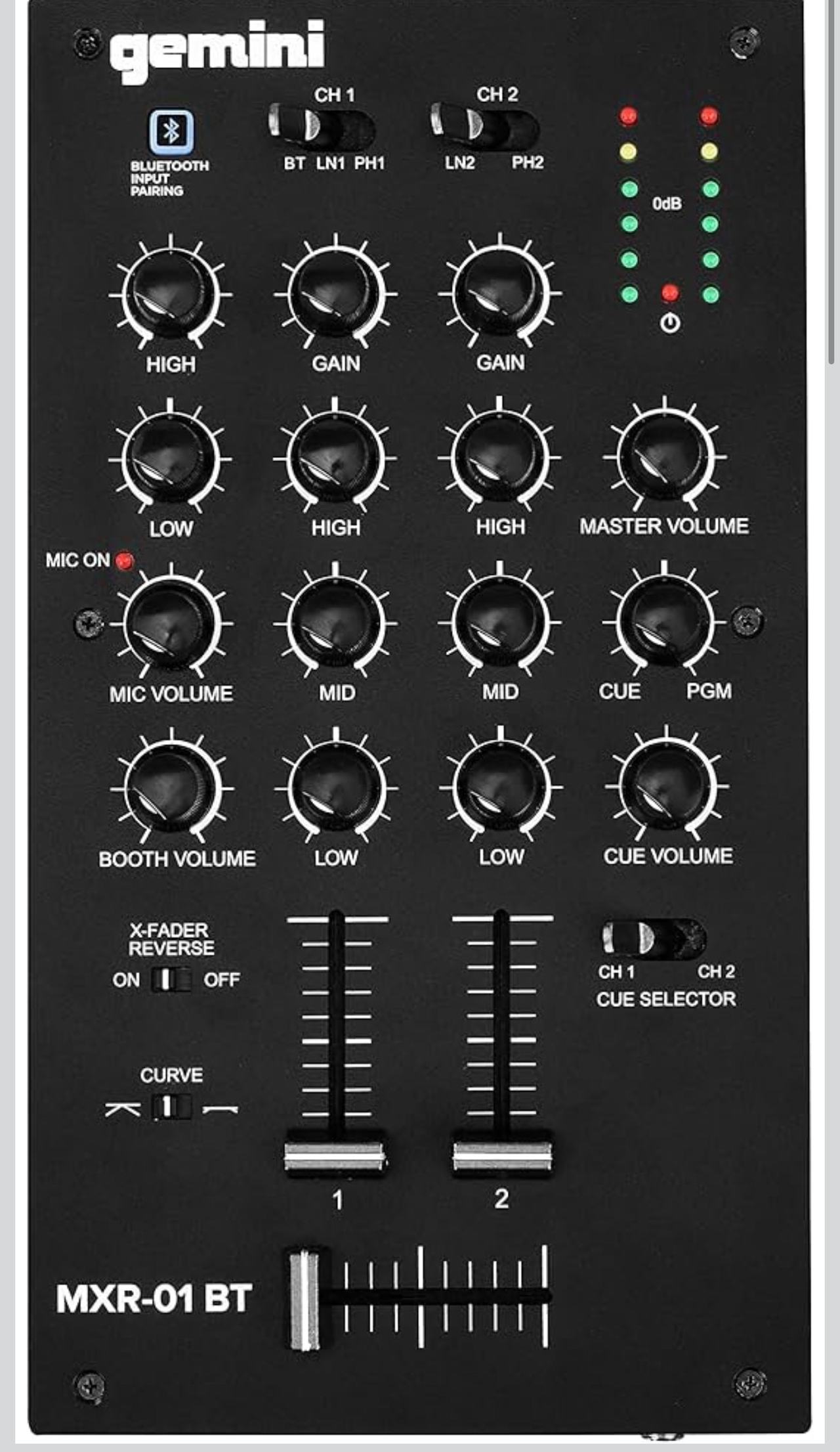 Gemini MXR-01 BT 2-Channel DJ Mixer with Bluetooth