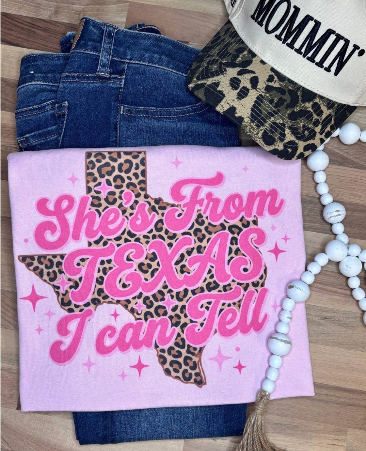 She's From Texas Leopard Print Graphic T-Shirt