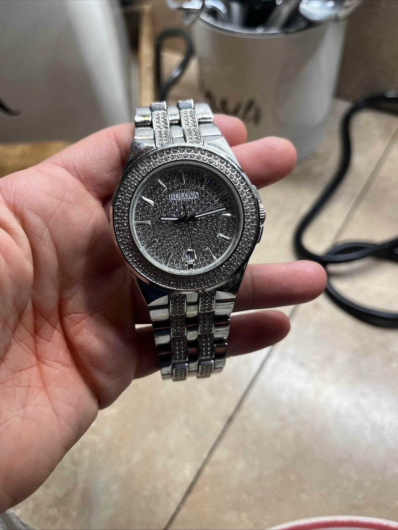 Bulova Phantom Crystal Pave Dial Stainless Steel Watch 96B235