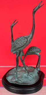 Vintage Bronze Crane Trio Sculpture - Image 4