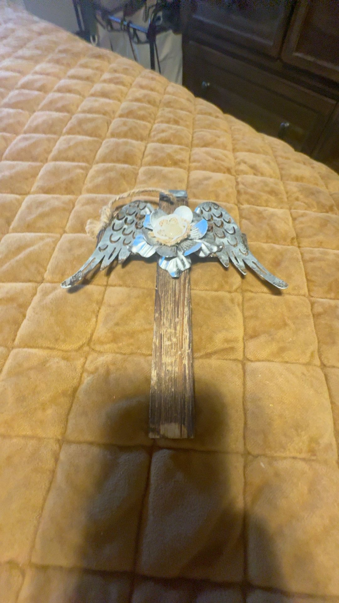 Handmade Angel Wing Hanging Wood Sign 14x12