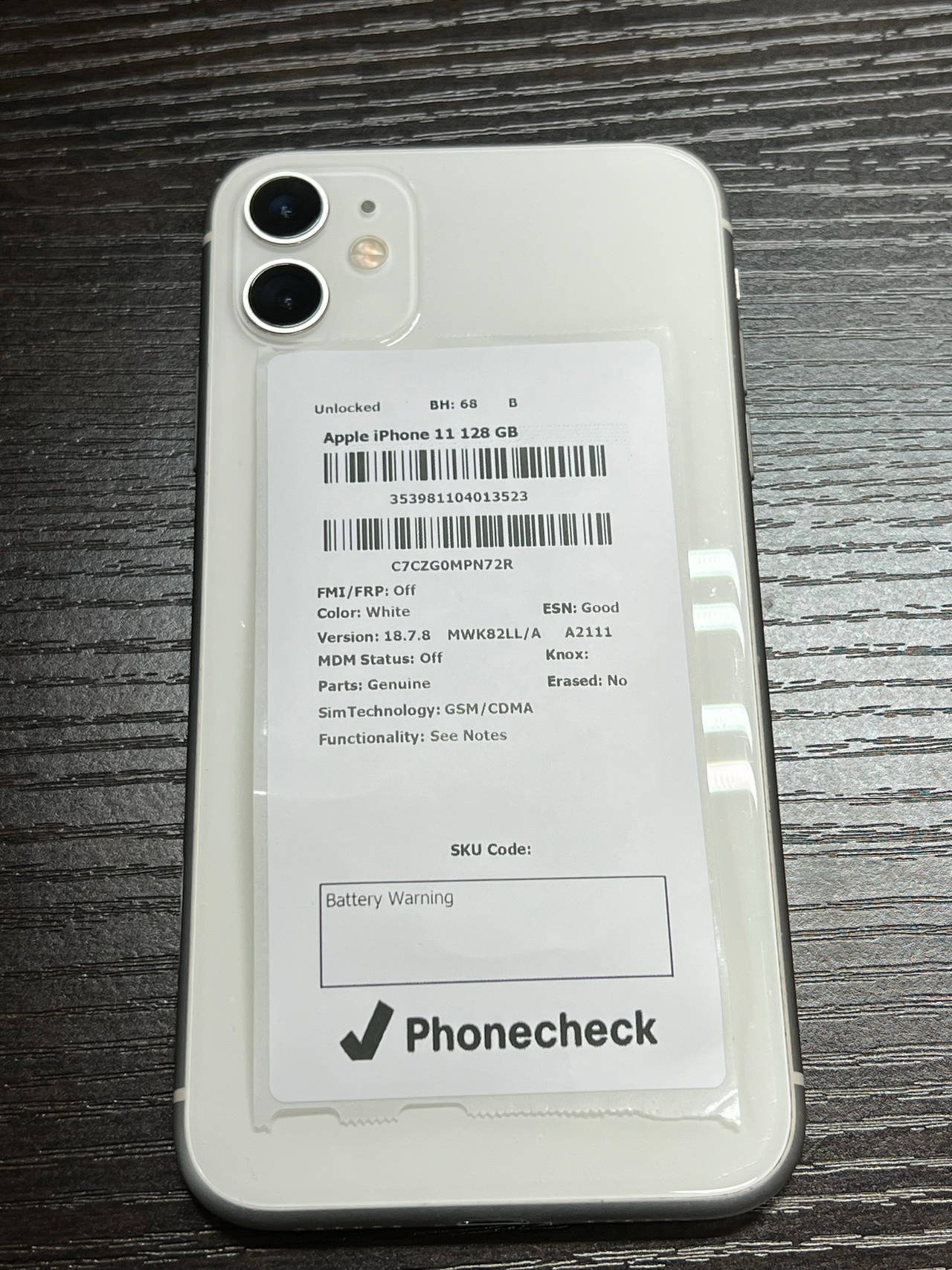 Apple iPhone 11 128GB White unlocked 68% battery health