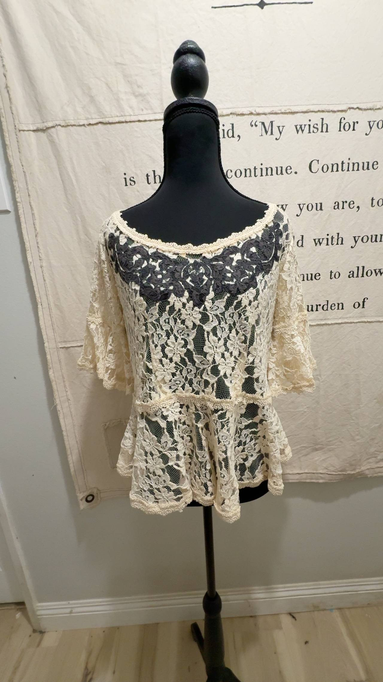 Free People Lace Peplum Top Cream
