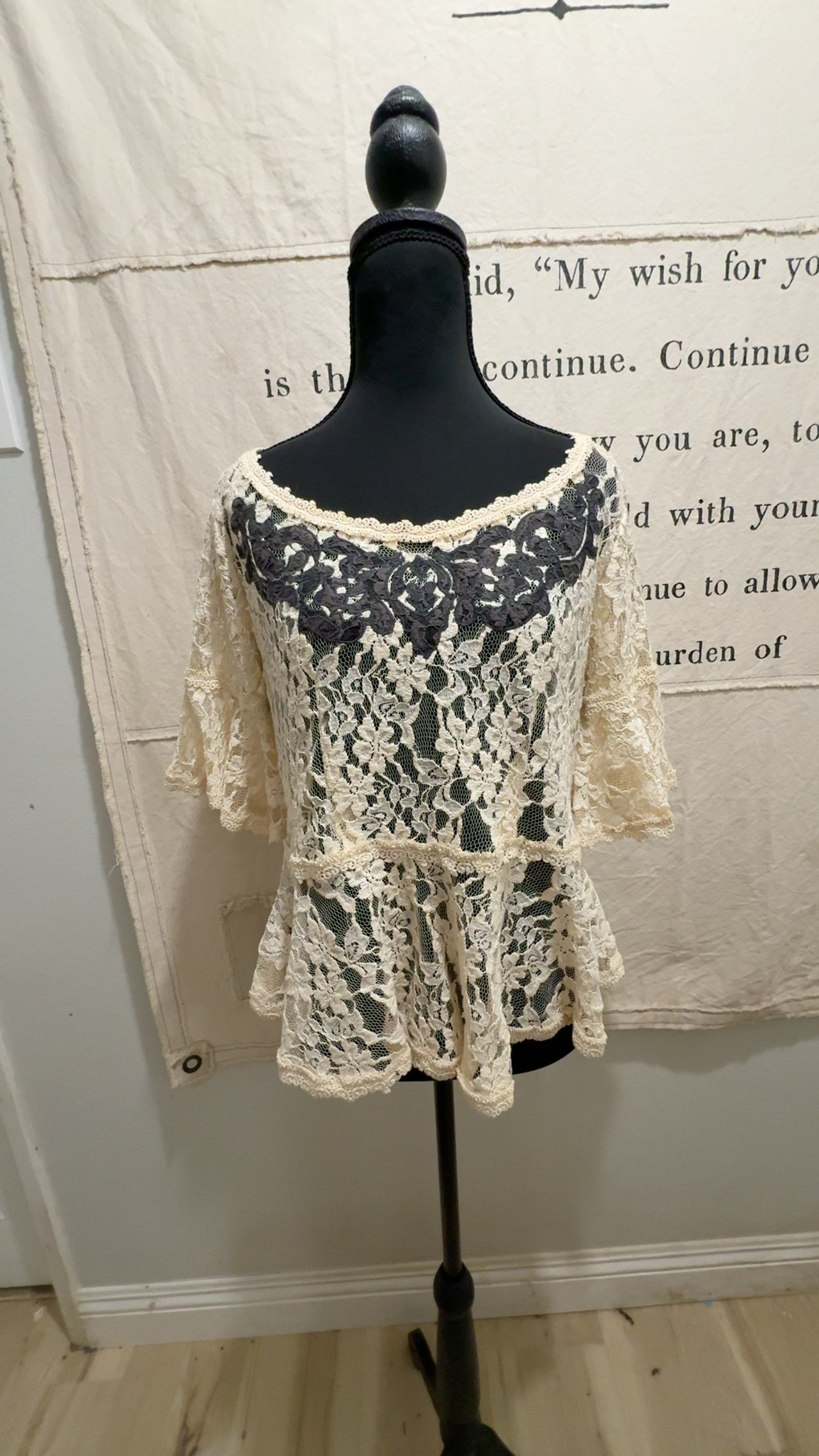 Free People Lace Peplum Top Cream