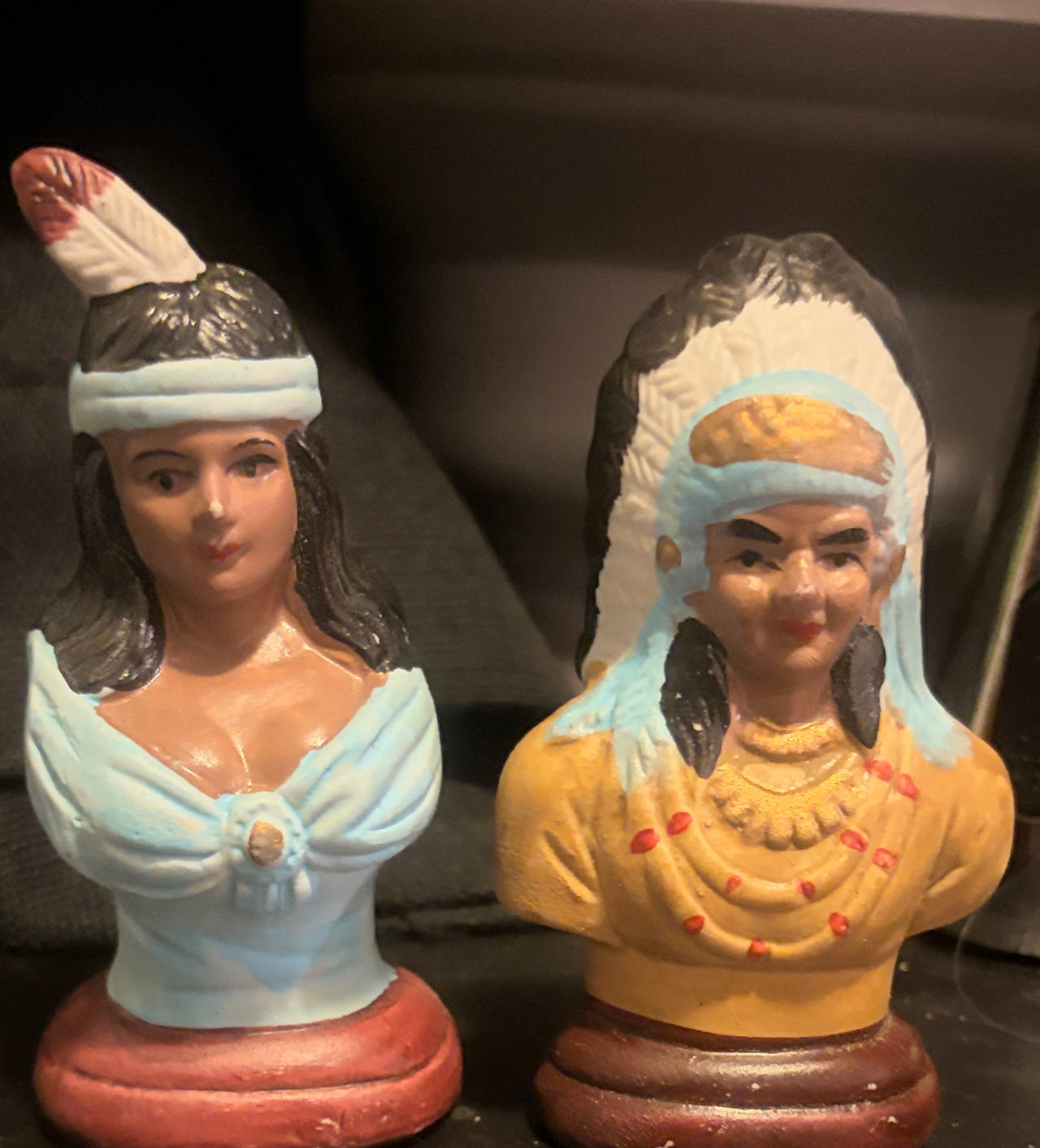 Vintage Native American Chalkware Bust Figurines