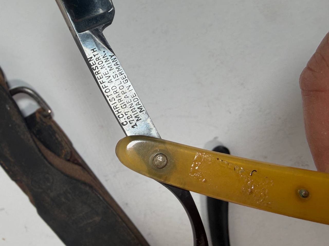 Vintage Straight Razor and Leather Strop Set
