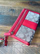 Coach Tan Clutch Wristlet Khaki & Red  - Image 7