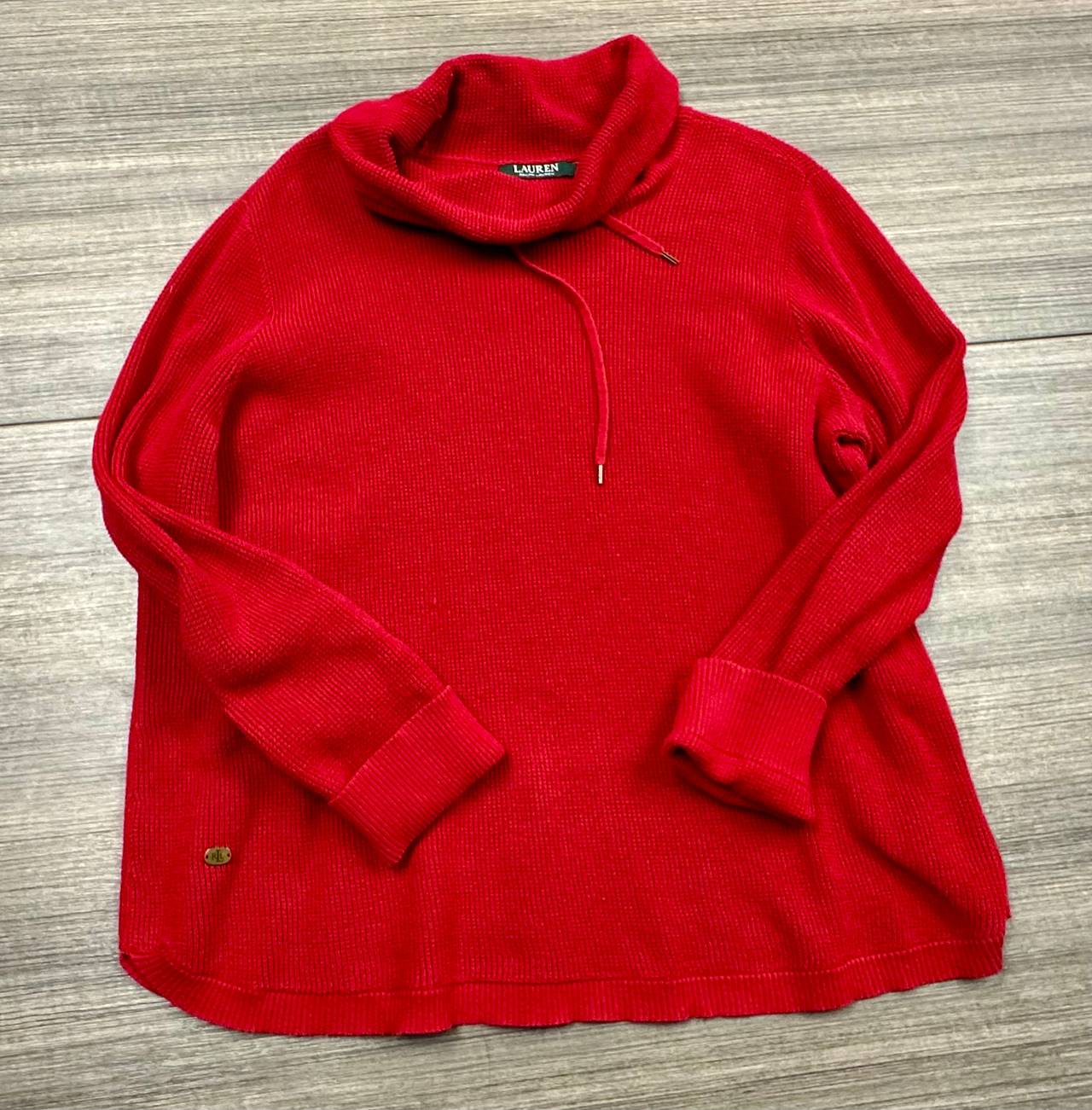 Lauren Ralph Lauren Red Waffle Knit Cowl Neck Sweater, size 1X.