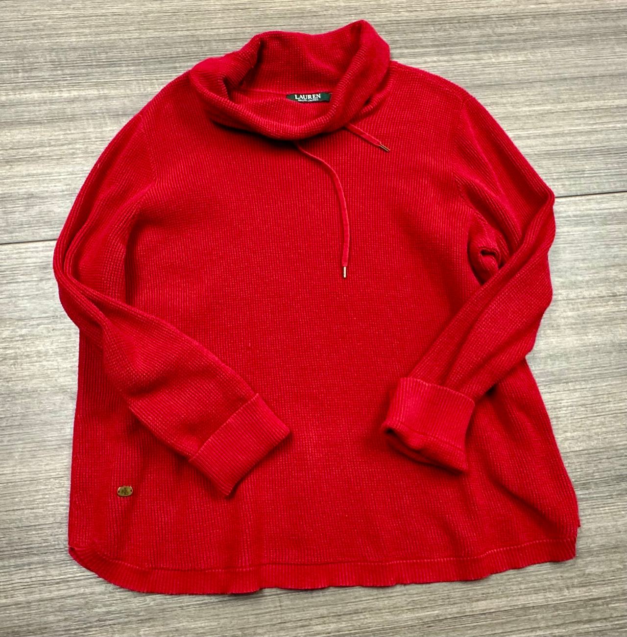 Lauren Ralph Lauren Red Waffle Knit Cowl Neck Sweater, size 1X.