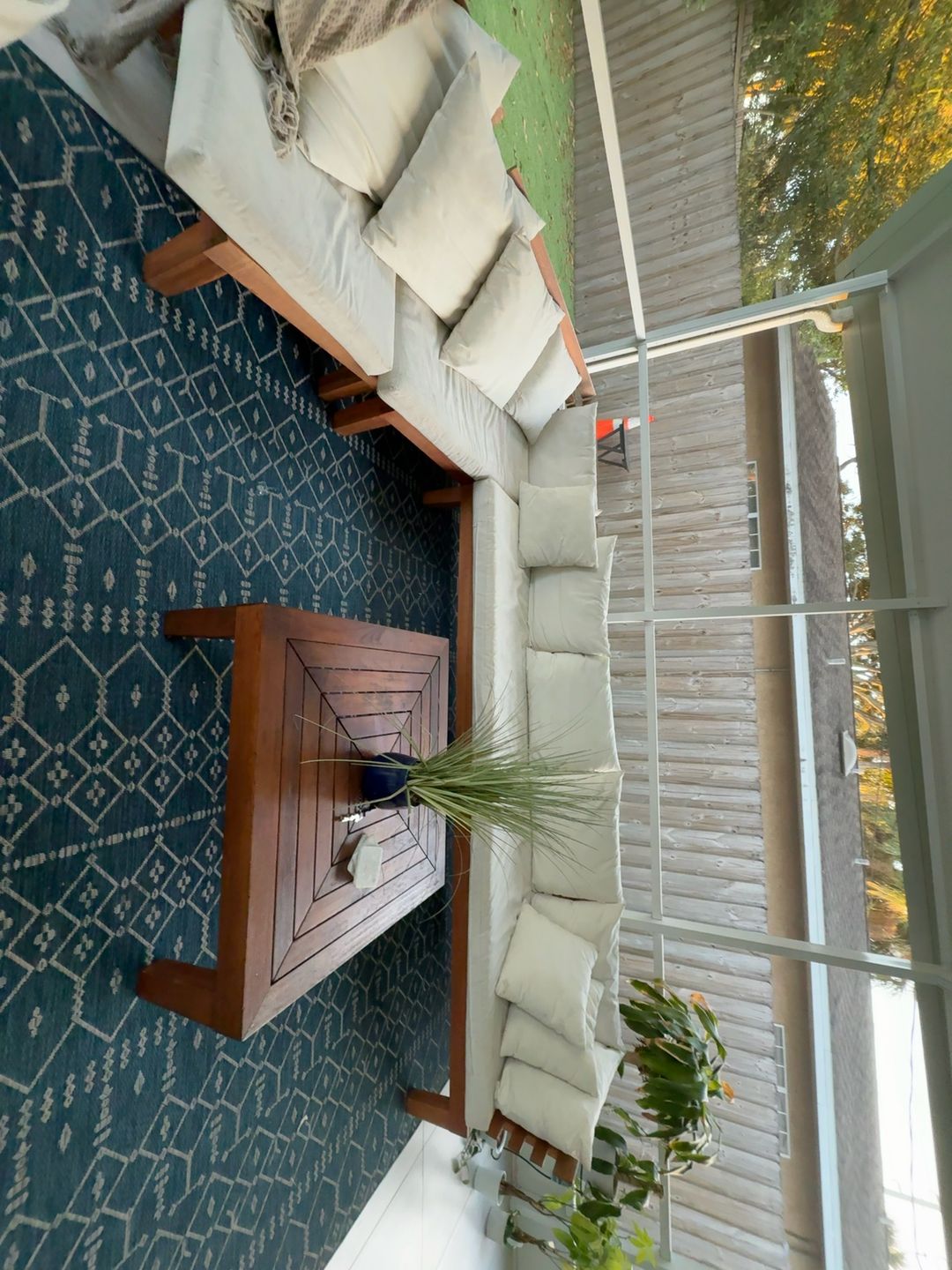 Couch set can be taken apart with table and rug