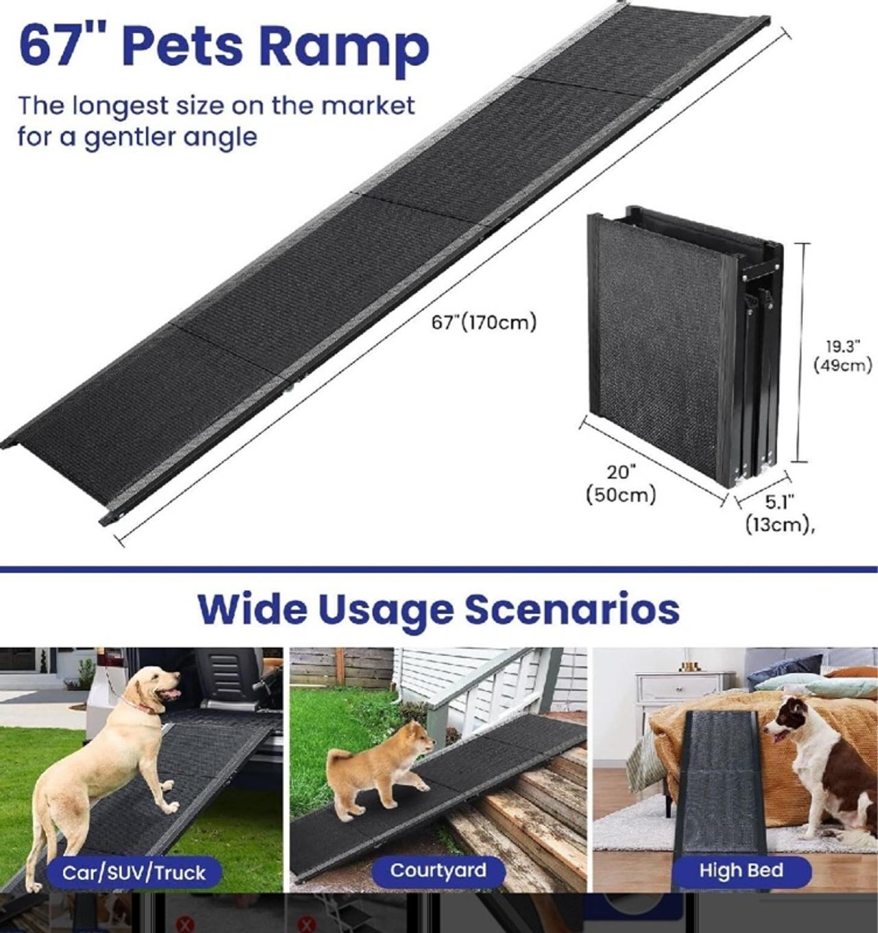 Pet Folding Dog Ramp for Car – 67” Black Aluminum