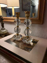 Vintage Faceted Lucite Candlestick Holders Set of 2 Gold Tone Hollywood Regency - Image 2