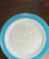 Set of 4 Vintage Pyrex Turquoise Band 12" Milk Glass Buffet Plates - Image 1