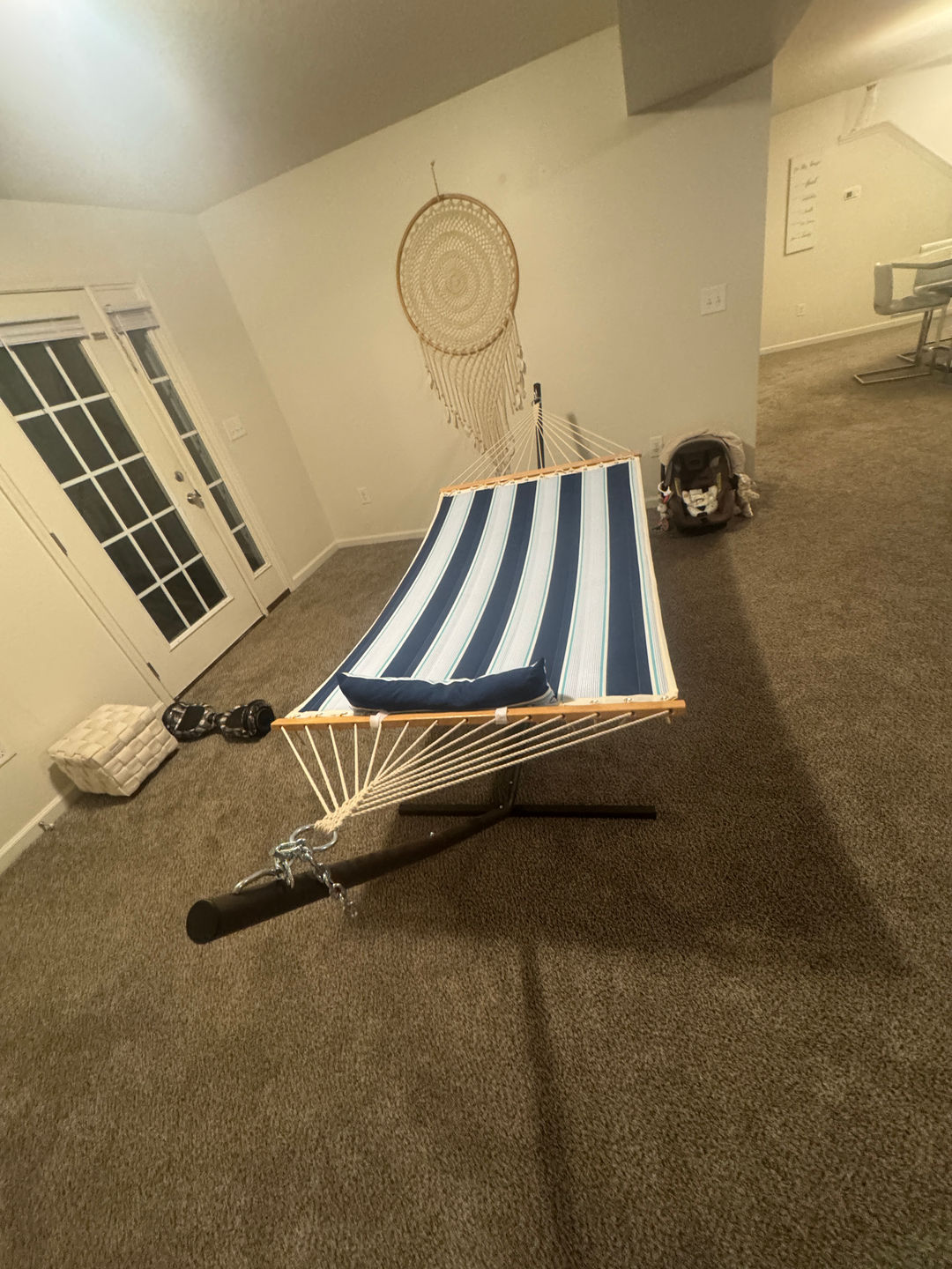 Striped Fabric Hammock with Stand