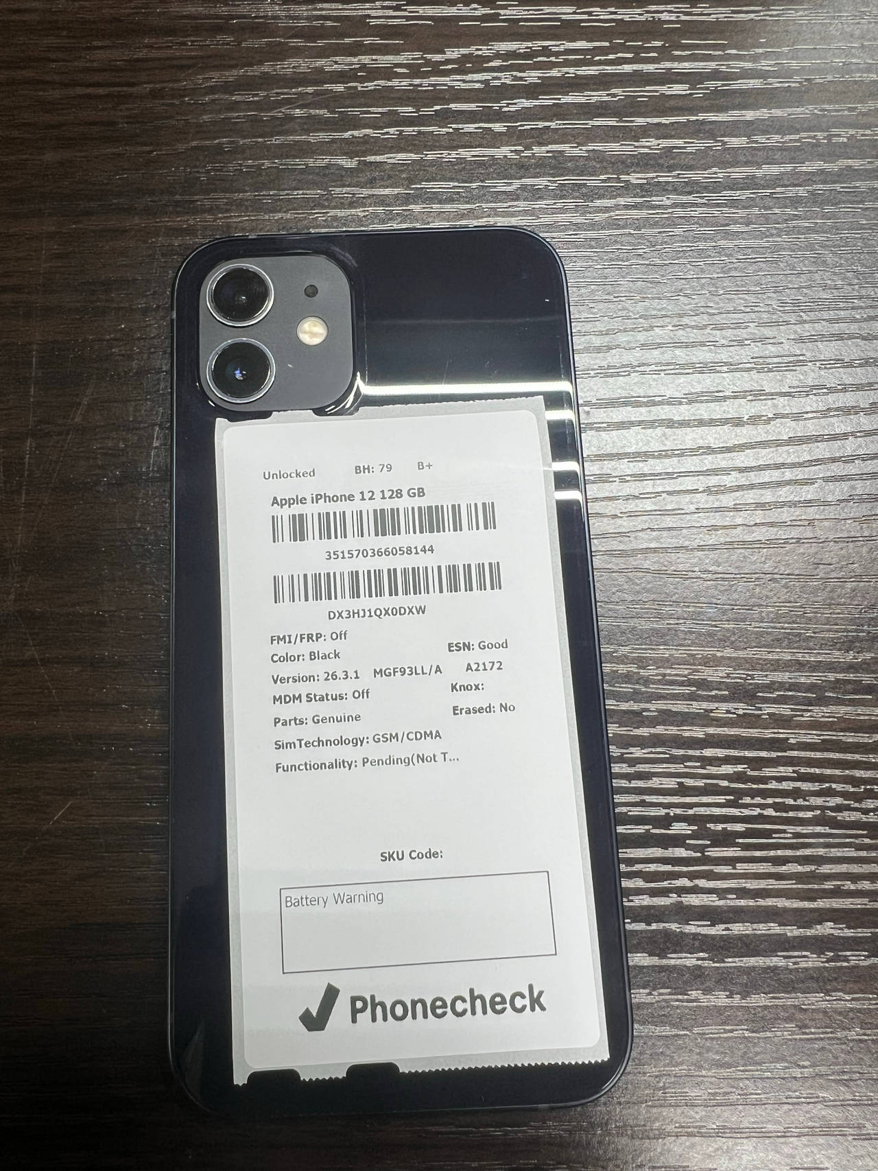 Apple iPhone 12 128GB Black Unlocked BH 79 B+