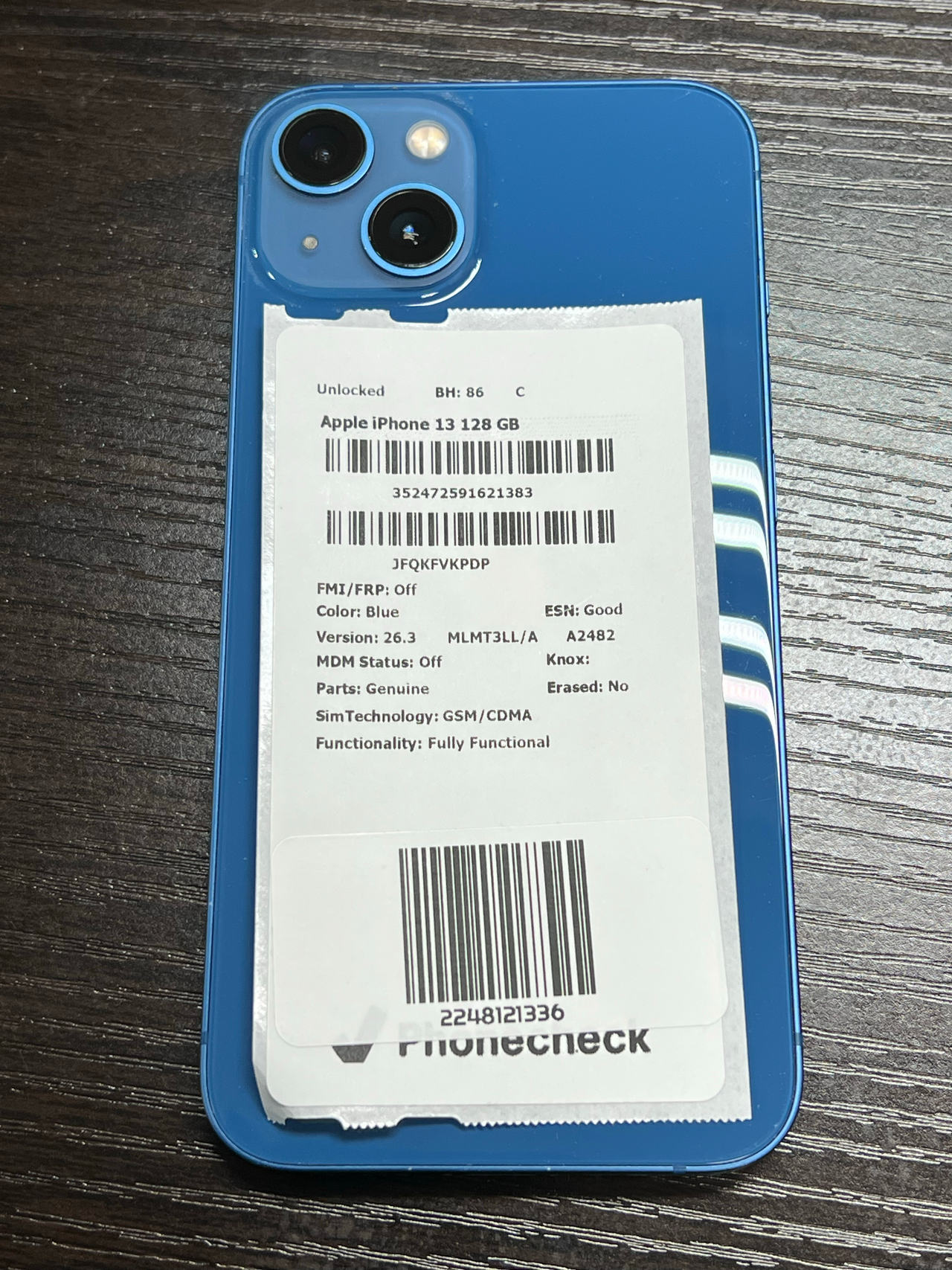 Apple iPhone 13 128GB Blue unlocked 86% battery health