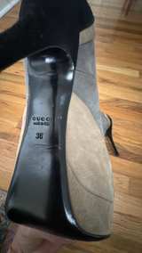 Gucci Suede Peep Toe Pumps - Image 6