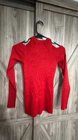 XS INC International Concepts Cold-Shoulder Ribbed Sweater Red festive party - Image 1