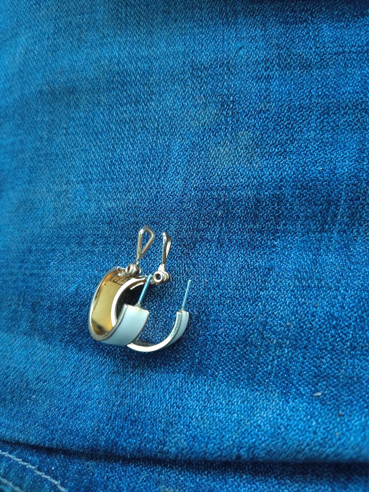 Gold Tone White Enamel Hoop Earrings