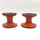 Mid-Century Modern Ceramic Candle Holders MCM Orange Glaze - Image 4