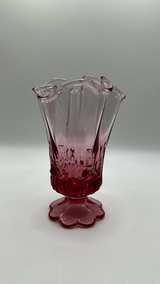Fenton Pink Crimped Edge Footed Glass Vase - Image 1