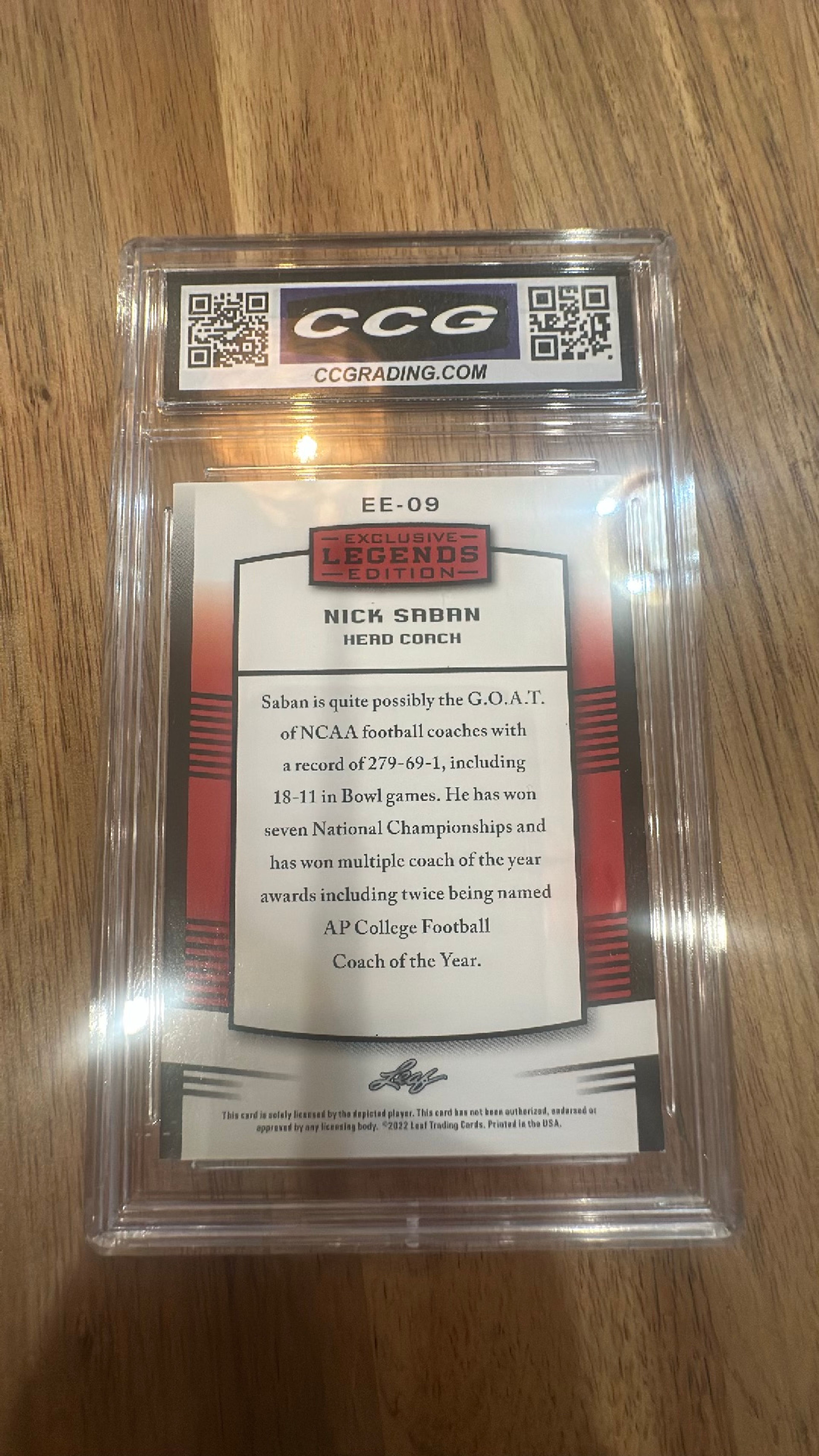 2022 Leaf Exclusive Legends Edition Nick Saban #EE09 CCG 10 - Image 2