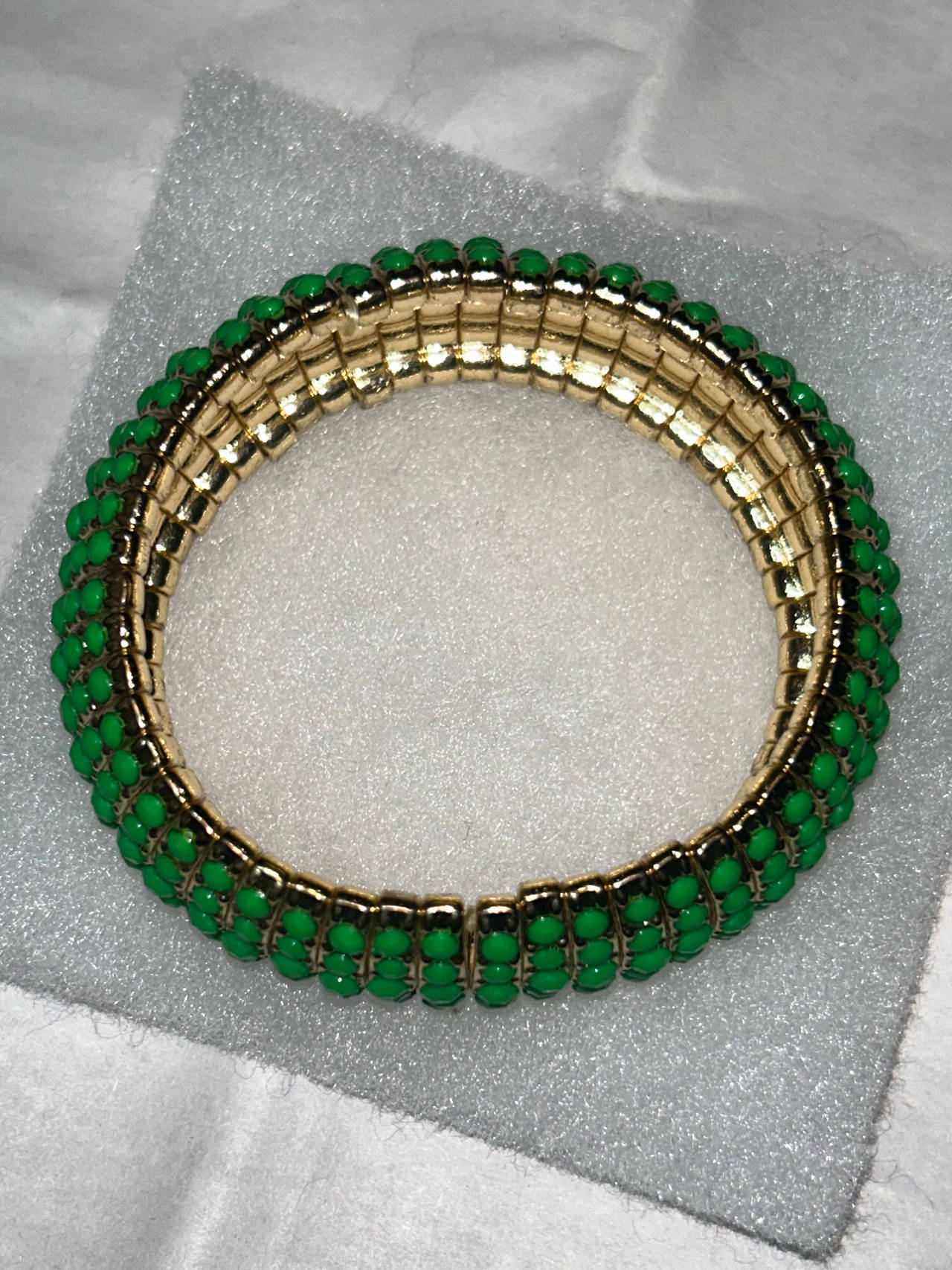 Gold Tone Green Glass Bead Stretch Bracelet