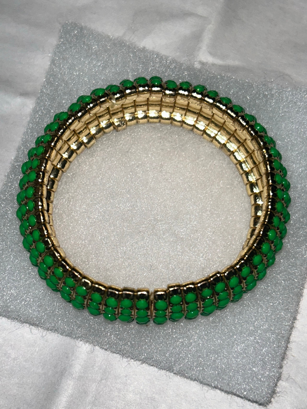 Gold Tone Green Glass Bead Stretch Bracelet
