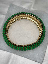 Gold Tone Green Glass Bead Stretch Bracelet - Image 1