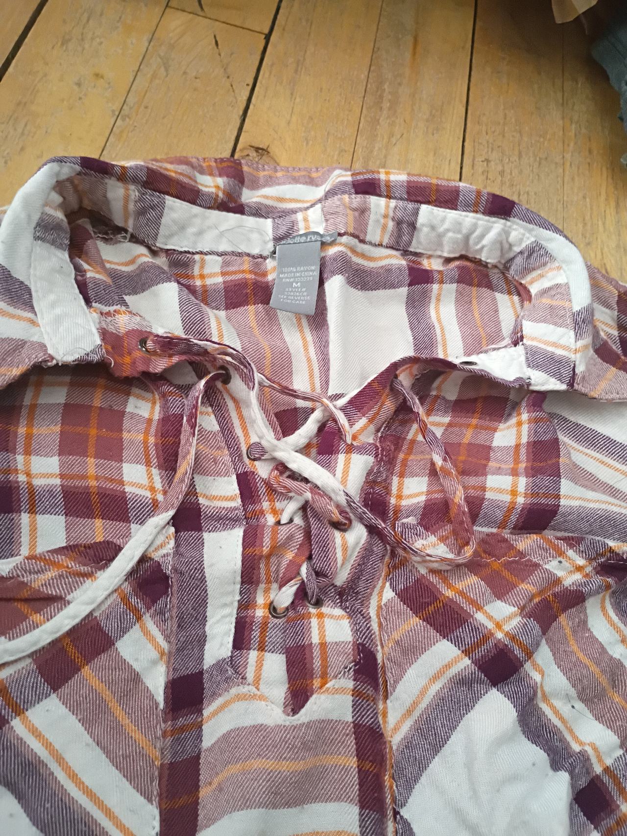 Charlotte Russe Lace-up Plaid Rayon Top