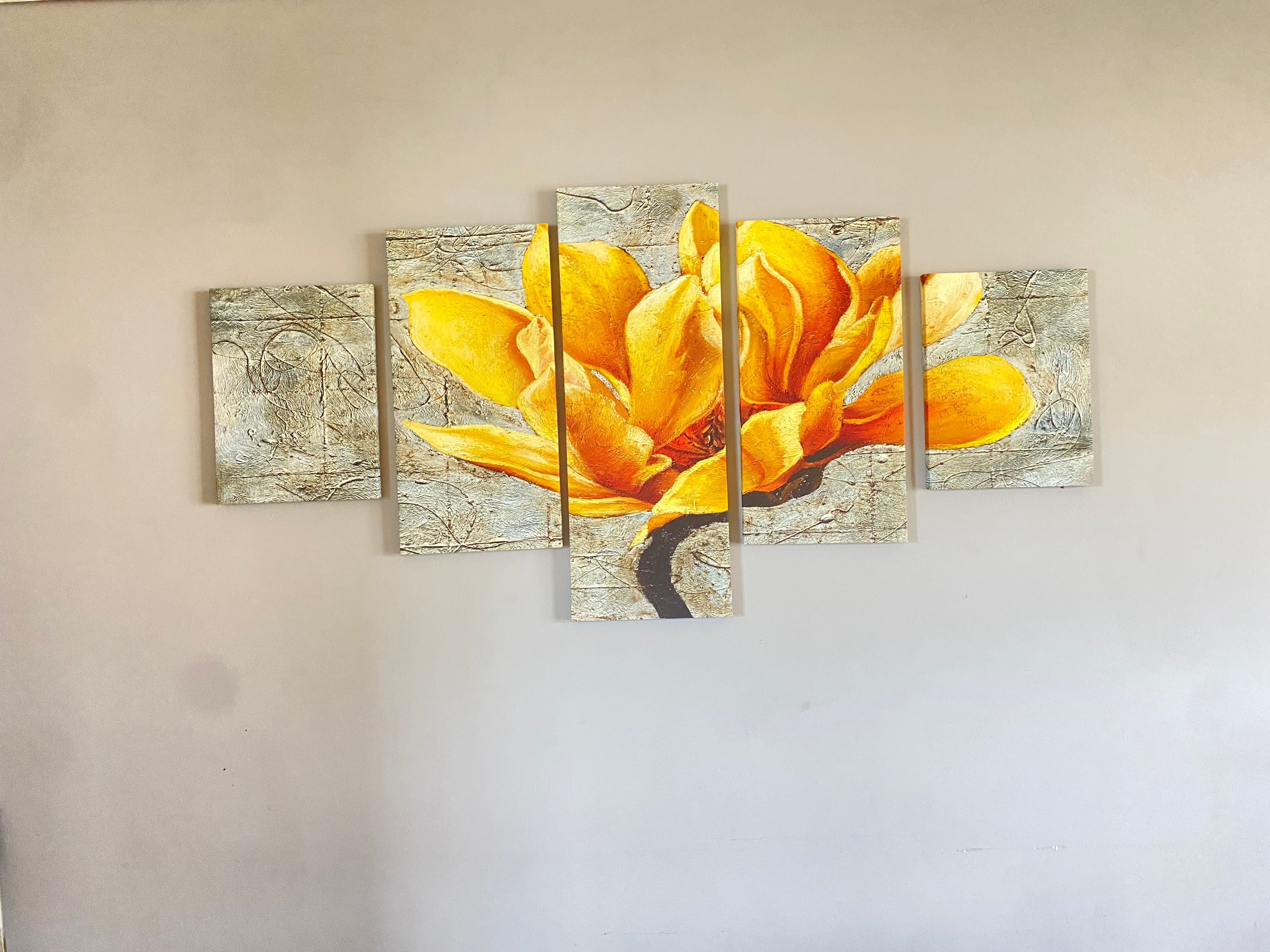 5 Piece Yellow Flower Canvas Wall Art Set - Image 2