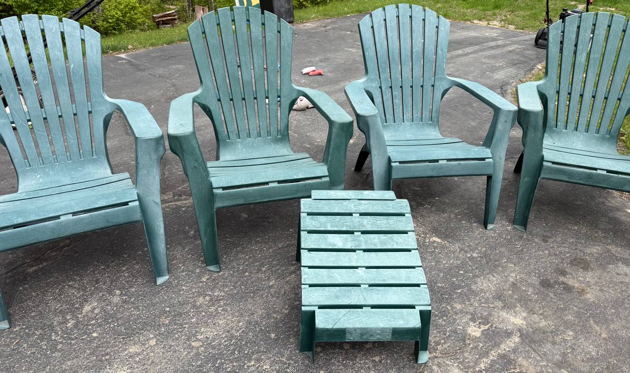 Four (4) Resin Adirondack Chairs with Footrest (Forest Green)