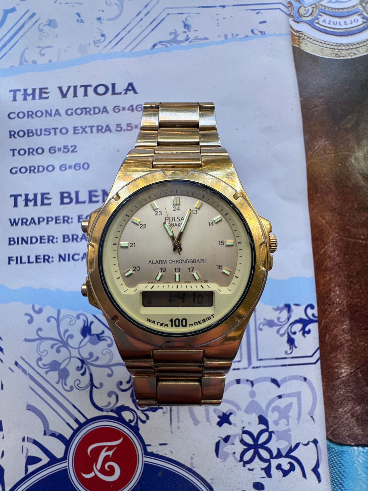 Pulsar Alarm Chronograph Ana-Digi Gold Tone Watch