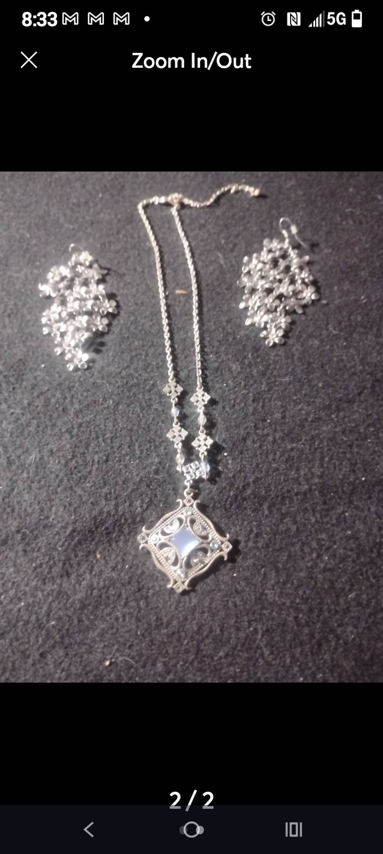 Silver Tone Filigree Necklace and Earring Set