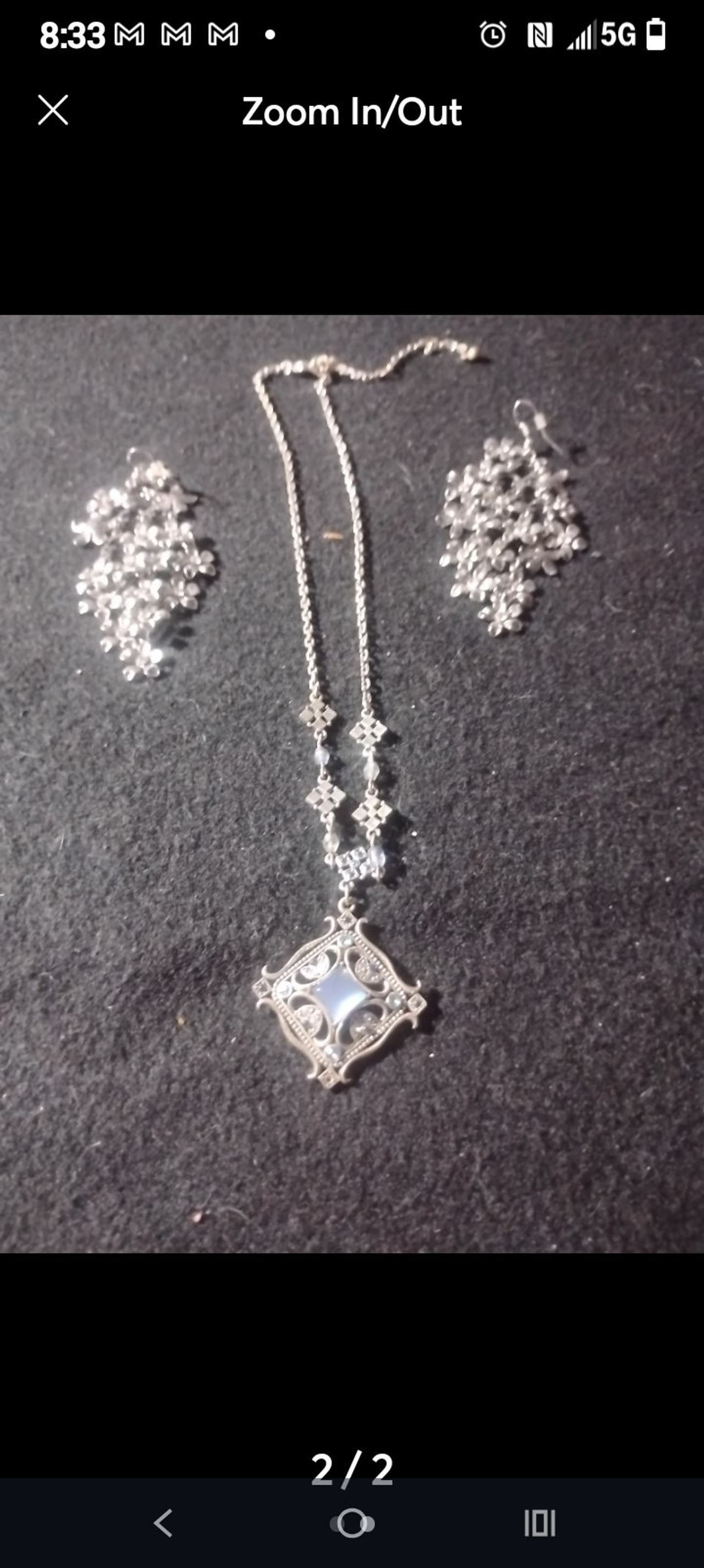 Silver Tone Filigree Necklace and Earring Set
