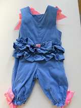 The Bailey Boys Girls Periwinkle Corduroy Romper with Pink Giraffe Appliqué 3M - Image 6