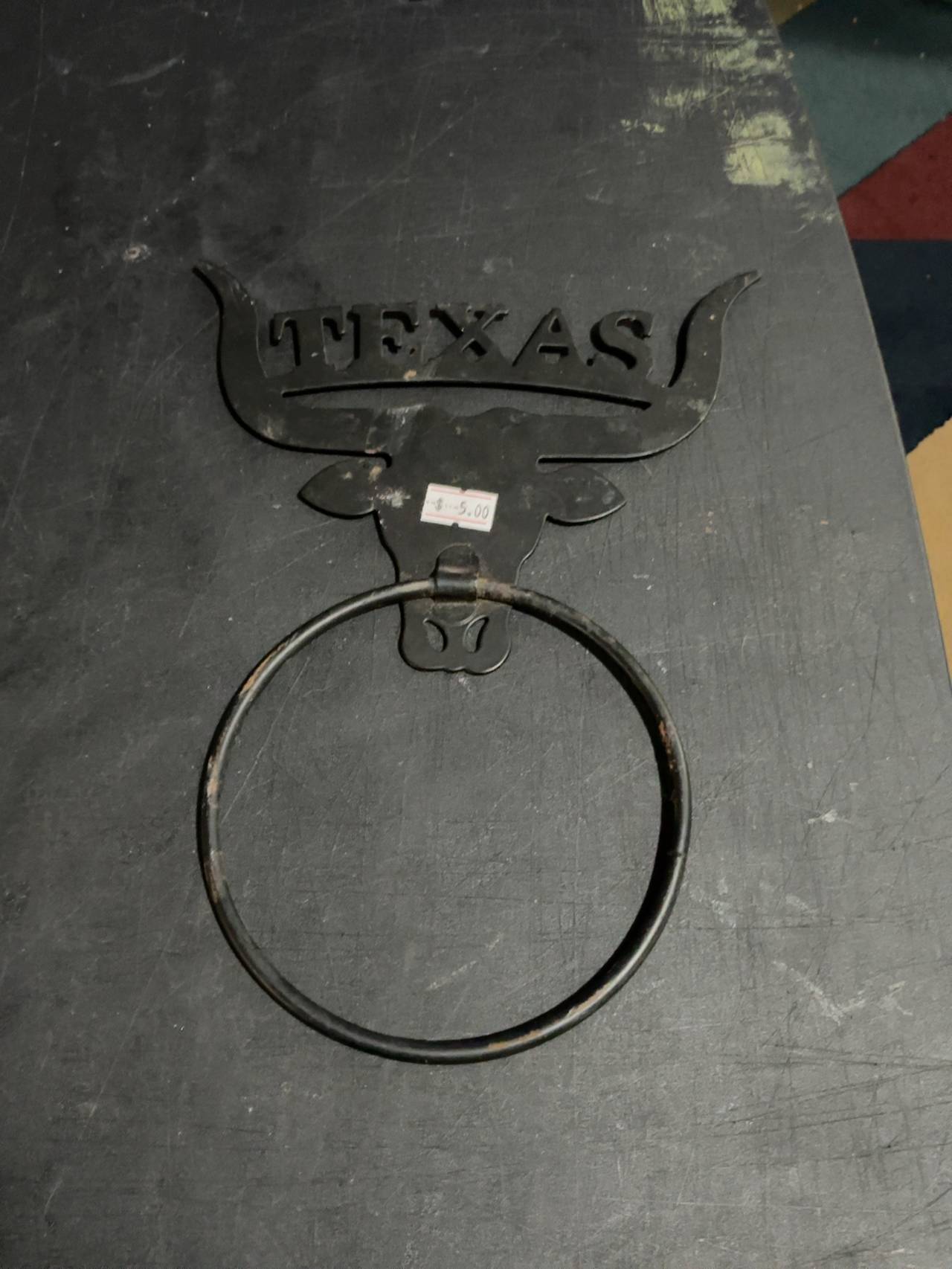 Rustic Cast Iron Longhorn Steer Wall Mounted Towel Ring