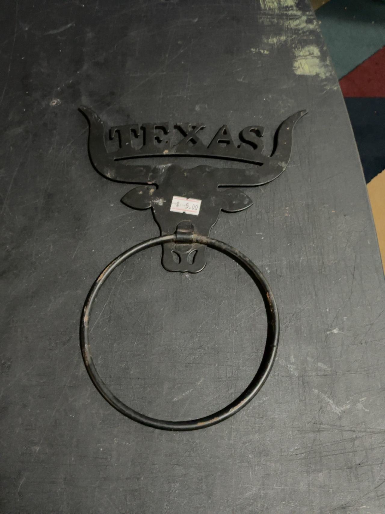 Rustic Cast Iron Longhorn Steer Wall Mounted Towel Ring