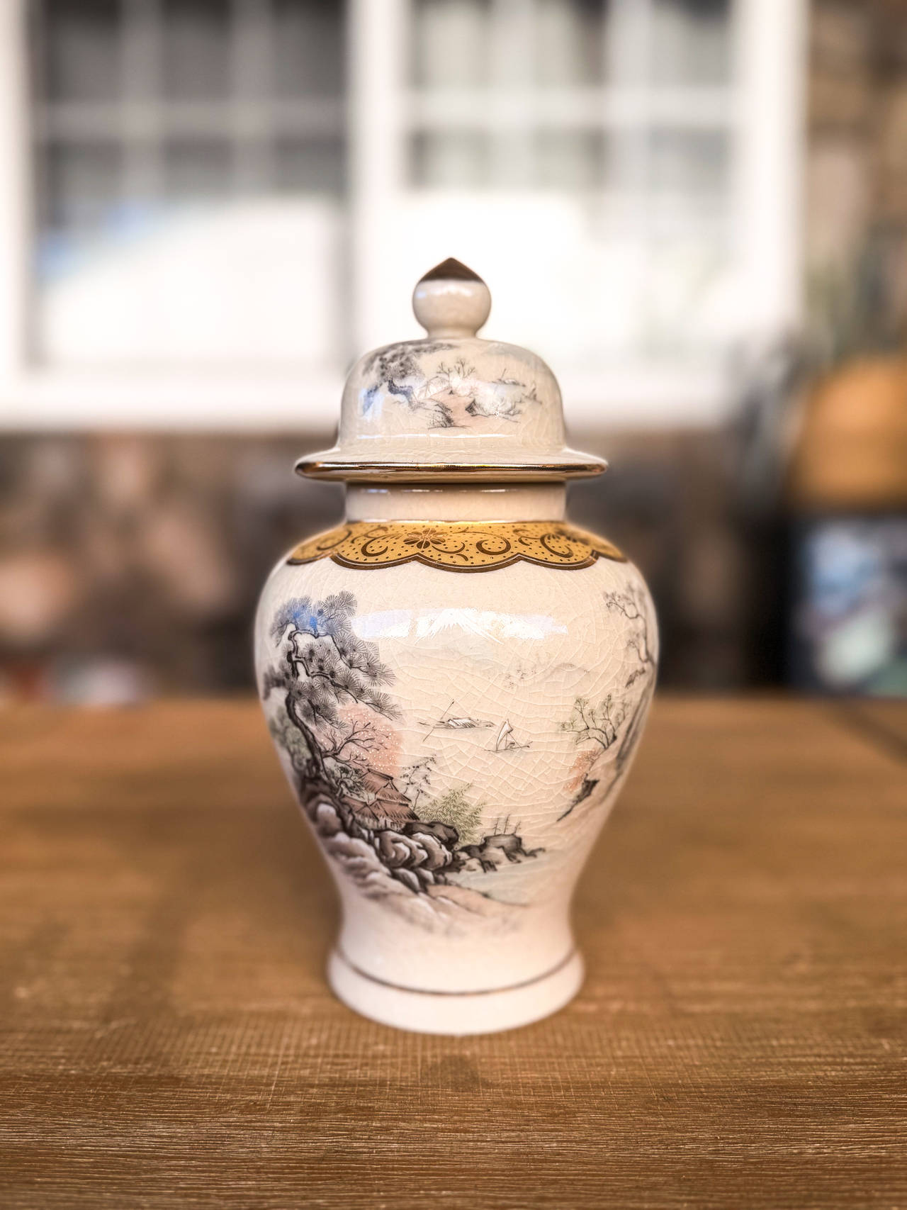 Vintage Satsuma Style Porcelain Ginger Jar Asian Decor
