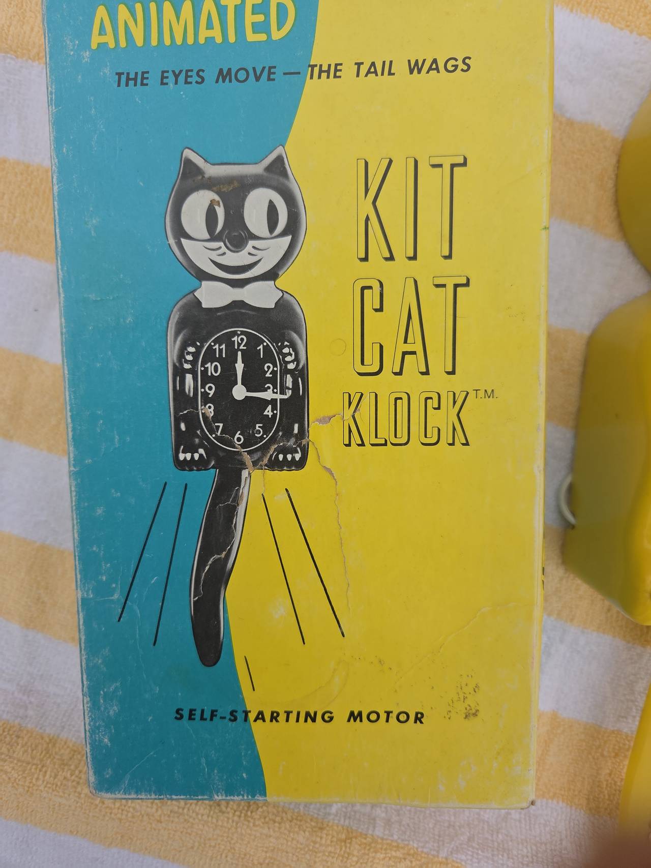 Vintage Yellow Kit-Cat Klock with Rhinestones