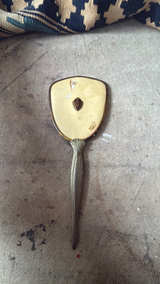 Vintage Gold Tone Victorian Style Hand Held Vanity Mirror with Floral Back - Image 2