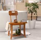 Wudkey 19 in. Teak Wood Shower Bench Seat with Handles and Backrest - Image 2